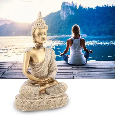 Imagen del producto de Estatua de Buda sentado, hecha a mano en arenisca, 11 cm, ideal para decoración del hogar