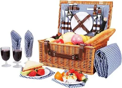 Productafbeelding van Rieten Picknickmand - Grote Wilgenmand - Gezellige Uitjes - Geïsoleerd Koelvak - Voor 4 Personen - Natuurlijk