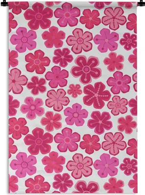 Produktbild von MuchoWow® Wandteppich Wandbehang Blumen - Rosa - Muster 60x90 cm Tapisserie Dekoration Wandtuch - Foto-Teppich - Abwaschbar