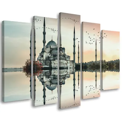 Produktbild von 5-teiliges leinwandbild moschee 200x100 cm Feeby beige wandbild bereit zum aufhängen