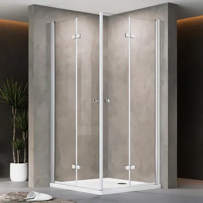 Produktbild von Falttür Duschkabine 75x90x185cm Eckeinstieg Duschabtrennung Doppelt Falttüren Eckdusche Faltbar Duschwand Silber Faltdusche aus ESG-GLAS