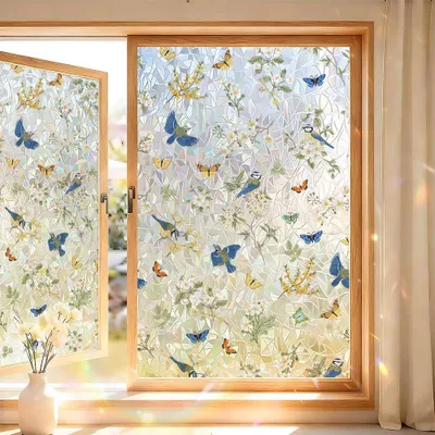 Productafbeelding van Raamfolie - 2 stuks - 45 x 120 cm - Transparante raamfolie - Privacyfolie - Zelfklevend (zonder lijm) - Geschikt voor ramen, woonkamer, kantoor