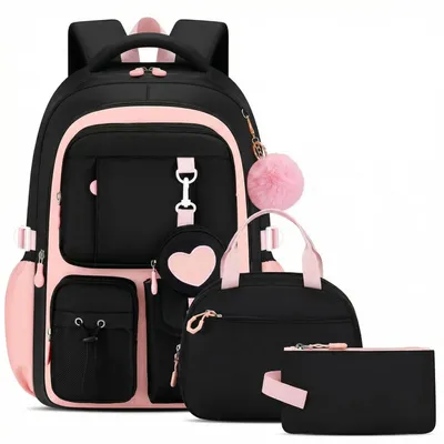 Produktbild von Schulrucksack Mädchen Set 4-teilig 3.-7. Klasse Schwarzrosa