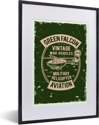 Produktbild von MuchoWow® MuchoWow® Gerahmtes Poster Hubschrauber - Vintage - Grün 30x40 cm - Poster mit zchwarzem Bilderrahmen - Wandposter Schlafzimmer