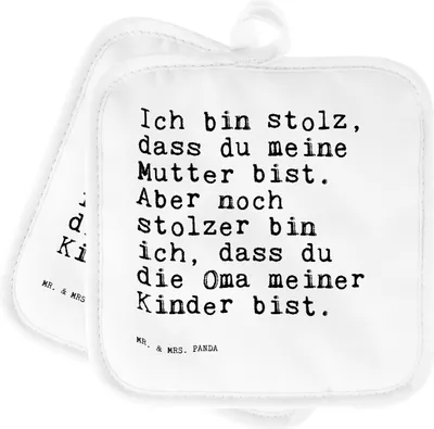 Produktbild von Mr. & Mrs. Panda Topflappen Ich bin stolz, dass... - Weiß - Geschenk, topfhalter, Mama, Sprüche, Oma Spruch, stolz, Set, Kochlappen, Geburt, schöner, Topfuntersetzer