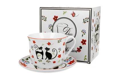 Produktbild von DUO ETNO Jumbobecher 470 ml ETNO CATS mit Untertasse, New Bone China Porzellan