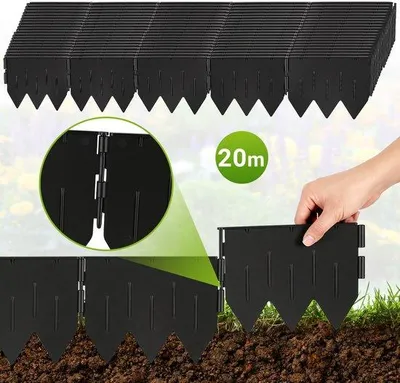 Obrázok produktu pre 20 m plastový obrubník na trávnik, sada 100 ks, 20 x 15 cm, trojuholníková základňa, čierna
