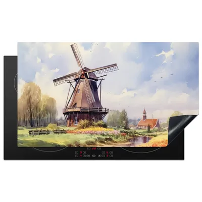 Produktbild von KitchenYeah© Herdabdeckplatte Mühle - Niederlande - Kunst - Landschaft - Niederlande , 90x52cm, Küche Deko, Glaskeramikkochfeld Herdabdeckung, Abdeckplatte fùr Kochfeld