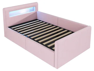 Immagine prodotto di Letto imbottito 90x200 cm, con illuminazione a LED, dotato di porta USB, con spazio contenitore, con testiera imbottita, colore grigio scuro