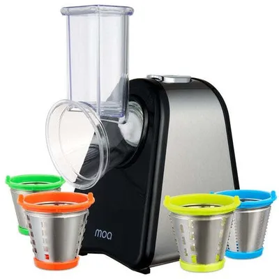 Produktbild von MOA Küchenmaschine - Gemüseschneider - Zerkleinerer - Mehrere Aufsätze - Zwiebelschneider - Edelstahl/Schwarz