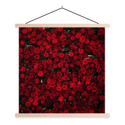 Produktbild von MuchoWow® Textilposter Blumen - Rosen - Rot 40x40 cm mit holzfarbenen Rahmen - Posterleiste