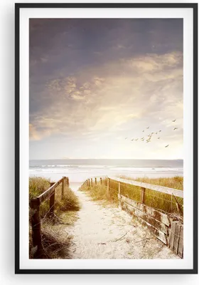 Produktbild von Gerahmtes Poster - Schwarzer Rahmen - Meer Weg Strand - 61x91,5 cm - Wand Bild - Wanddeko - Wandbilder - Kunstposter - Wandposter - Bilderrahmen - Bilder - Kunstdruck Wanddekoration - P2BPA61x91-5190