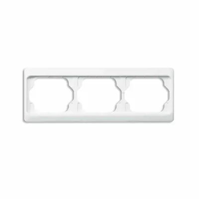 A white frame with three circular cutouts for electrical outlets, presented against a white background.
