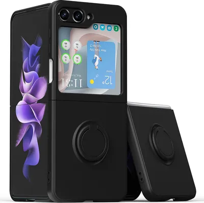 Produktbild von Hülle für Samsung Galaxy Z Flip 5 Schlank Weiche Kratzfeste Silikon Schutzhülle mit Ringhalter Ständer Schwarz