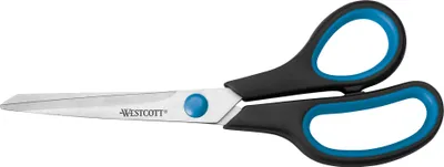 Immagine prodotto di WESTCOTT E-30283 00 Forbici Easy Grip, acciaio inox, curve, asimmetriche, blu/sw, 21 cm