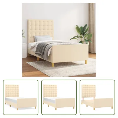 Produktbild von The Living Store Bettgestell mit Kopfteil Creme 80x200 cm Stoff