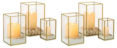 Productafbeelding van Orkaan Kaarsenhouders Glas - Set van 6 - Gouden Lantaarn