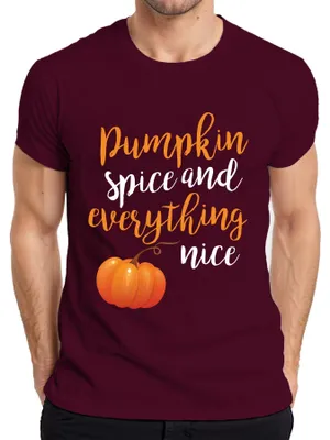 Imagen del producto de Camiseta para hombre, color burdeos, talla L, con motivos de calabaza, especias de otoño y diseño de Halloween