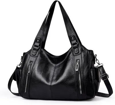 Produktbild von PolkaHome® Damen Handtasche Hobo Bag Große Shopper Tasche aus Kunstleder mit Schulterriemen, Vintage Stil, Braun