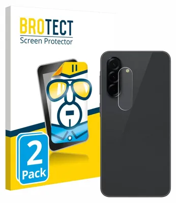 A product shot showing a package for screen protectors and a close-up of a phone with a camera lens protector applied.