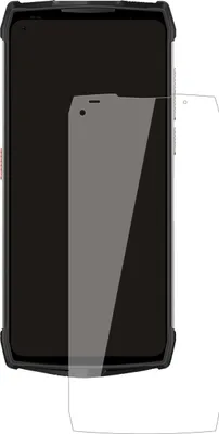 A screen protector is shown placed over a smartphone.