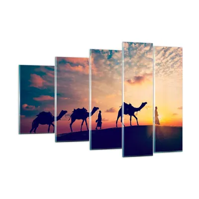 Produktbild von Bilder auf glas - Kamel Wohnwagen - 150x100cm - Glasbilder - Wandbilder - Kunstdruck - zum Aufhängen bereit - Wanddekoration aus Glas - Glas Bilder - Wandbild auf Glas - 5 Teile - GEG150x100-3672
