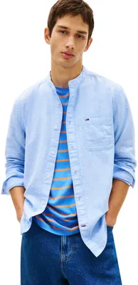 Produktbild von Tommy Jeans Herren Hemd Linen mit Stehkragen, Blau (Blue Twilight), M