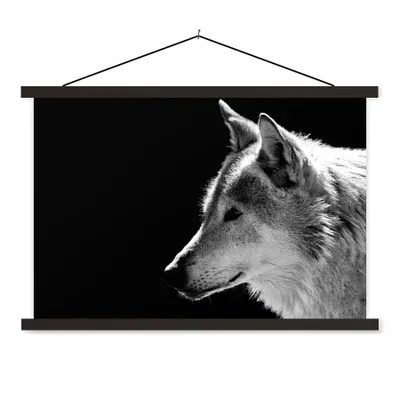 Produktbild von MuchoWow® Textilposter Wildlife - Wolf - Schwarz - Weiß 120x80 cm mit schwarzem Rahmen - Wanddeko
