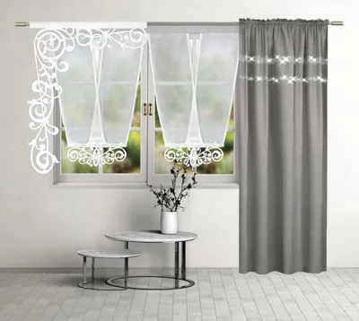 Produktbild von Gardinen Set, 4 Teile, Vorhang mit Flächenvorhang und Zirkonia, Hellgrau- Weiß 325 x 250 cm