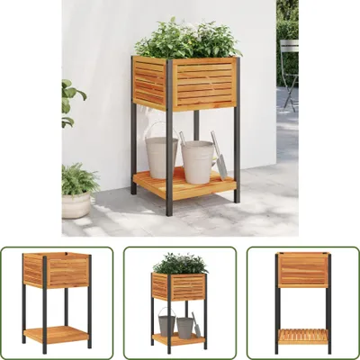Obrázok produktu pre The Living Store Kvetináč s policou 45x45x80 cm masívne drevo akácie a oceľ