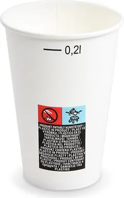 Produktbild von 250x Heiß- und Kaltgetränkebecher PappbecherMix/PE weiß 200ml Eichstrich  Ø 70mm