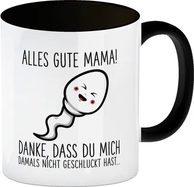 Produktbild von Spermium Muttertag Kaffeebecher in schwarz mit Spruch Alles gute Mama