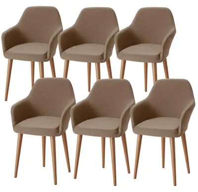 Image de Housses stretch pour 6 chaises, avec accoudoirs, amovibles et lavables, couleur camel