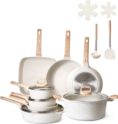 Immagine prodotto di Set di pentole a induzione VEVOR (19 pezzi), padelle antiaderenti per friggere, preparare salse e cucinare nelle cucine dei camper (bianco)