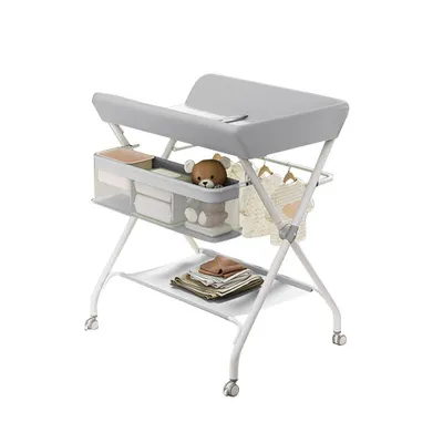 Produktbild von Wickeltisch Klappbare,Mobiler Wickeltisch Mit Lagerregal und Ablagekorb,grau