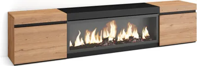 Produktbild von TV-Schrank, Lowboard, 208x35x45cm, Für TV-Geräte bis zu 80", Elektrokamin XXL, Eiche Schwarz