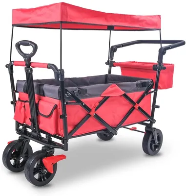 Obrázok produktu pre Varan Motors - FW005 Skladací ručný vozík so strechou, brzdený a skladací, 122x55x109cm, max. 90kg Transportný vozík Skladací plážový vozík s brzdami