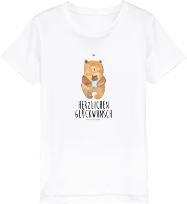 Produktbild von Mr. & Mrs. Panda Organic Kinder T-Shirt Bär Baby 3-4 Jahre (98/104) - Weiß - Geschenk, Mutter, Nichte, Taufe, Teddy, Kinder-T-Shirt, Kindershirt, Mädchen, Geburtstag