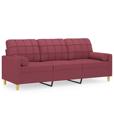 Produktbild von 3-Sitzer-Sofa mit Zierkissen Weinrot 180 cm Stoff