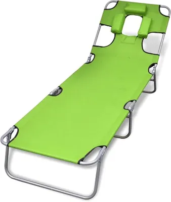 Produktbild von Sonnenliege Klappbar mit Kopfstütze Verstellbar Apfelgrün Gartenliege Sonnenliege Relaxliege Strandliege Balkonliege Freizeitliege für Garten Balkon