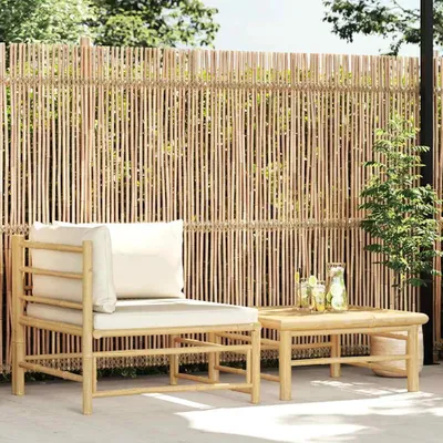 Produktbild von vidaXL 2-tlg. Garten-Lounge-Set mit Kissen Cremeweiß Bambus
