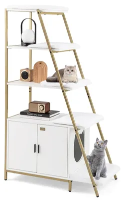 Image de Armoire pour litière pour chats - Meuble pour litière - Cage pour chats - Armoire à litière - Maison pour chats - Avec 5 tapis en peluche lavables
