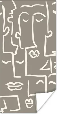 Produktbild von MuchoWow® Poster Gesicht - Kopf - Strichzeichnung 60x120 cm - Wandschmuck