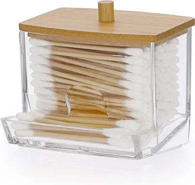Produktbild von Acryl Wattestäbchenhalter, Bambusdeckel, Transparent, Nachhaltig, für Badezimmer