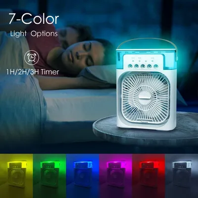 Produktbild von 4 in 1 Tragbare Klimaanlagen,Ventilator,3 Geschwindigkeiten,5 Sprüharten,Timer,Luftbefeuchter mit 600ml-Wassertank,USB-Ladefunktion Luftkühler,leiser