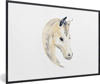Produktbild von MuchoWow® MuchoWow® Gerahmtes Poster Pferd - Aquarell - Weiß - Mädchen - Kinder - Mädchen 60x40 cm - Poster mit zchwarzem Bilderrahmen - Printing - Wanddeko Schlafzimmer