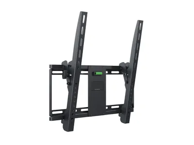 A black, heavy-duty, tiltable wall mount for televisions.