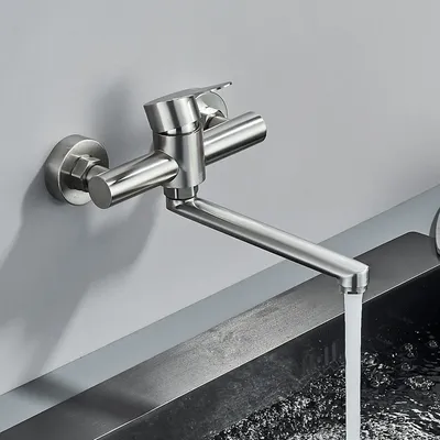 Produktbild von Küchenarmatur Edelstahl Wasserhahn Küchen Wandarmatur 360° Spültischarmatur