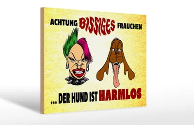Produktbild von Holzschild Spruch 30x20cm Achtung bissiges Frauchen Hund