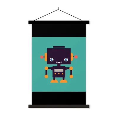 Produktbild von MuchoWow® Textilposter Roboter - Gesicht - Antenne - Blau - Jungen 60x90 cm mit schwarzem Rahmen - Poster Wohnzimmer